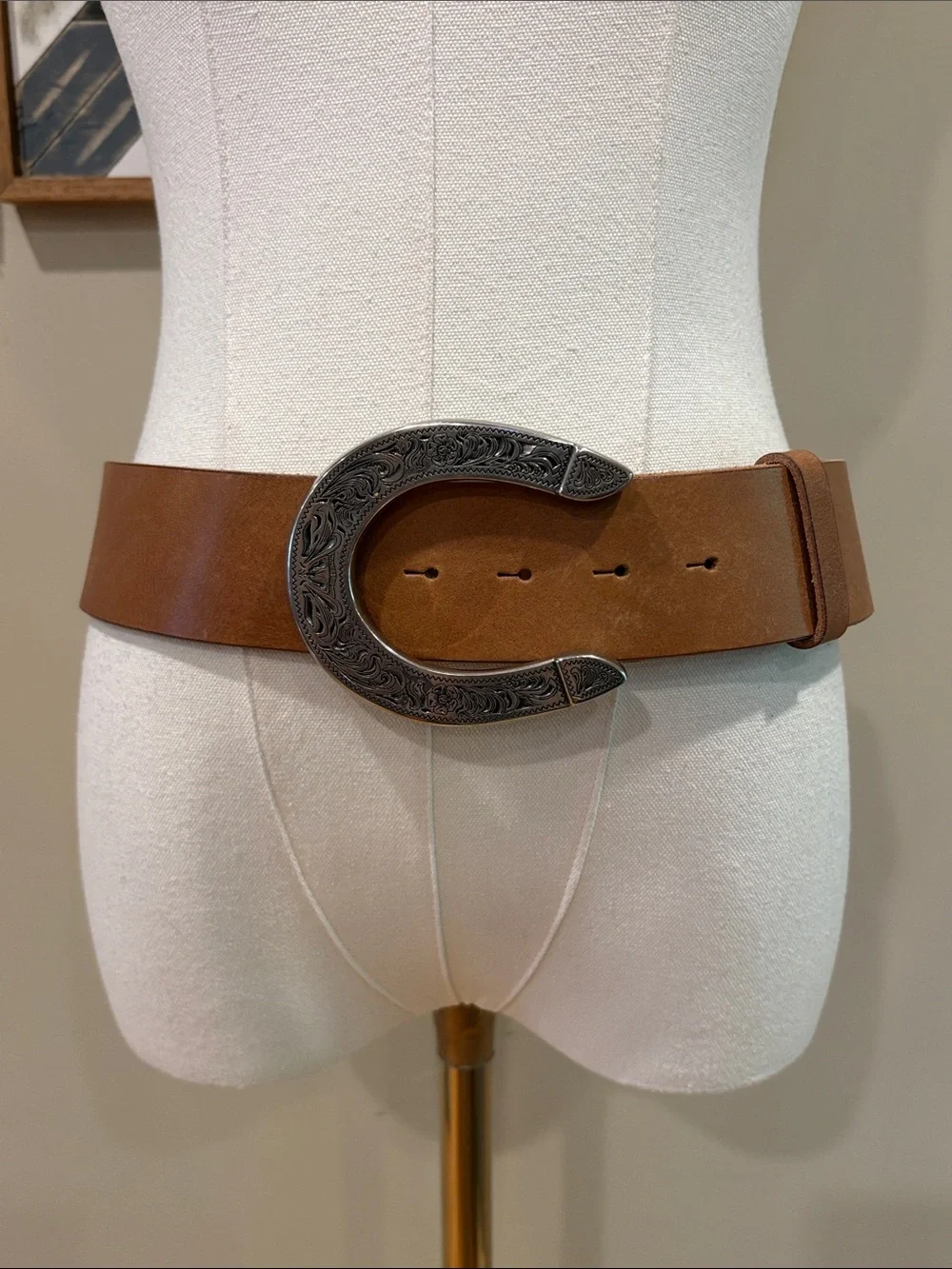 Vintage Ralph Lauren Equestrian Western Wide Leather Horseshoe Buckle Belt Small